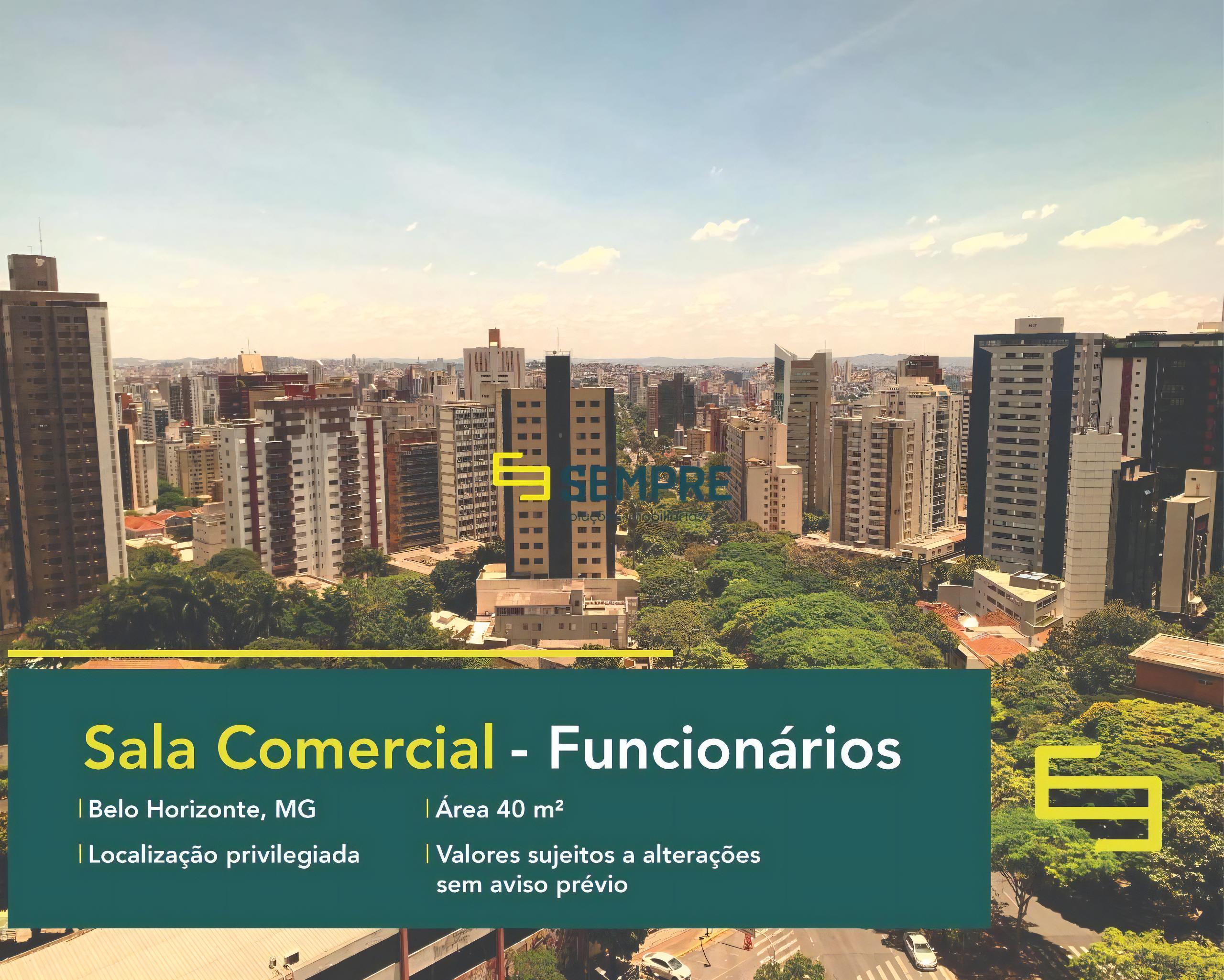 Sala comercial no Funcionários para alugar em Belo Horizonte, excelente localização. O estabelecimento comercial conta com área de 40,96 m².