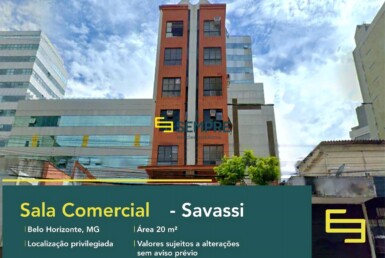 Sala comercial à venda na Savassi em Belo Horizonte, excelente localização. O estabelecimento comercial conta com área de 20 m².