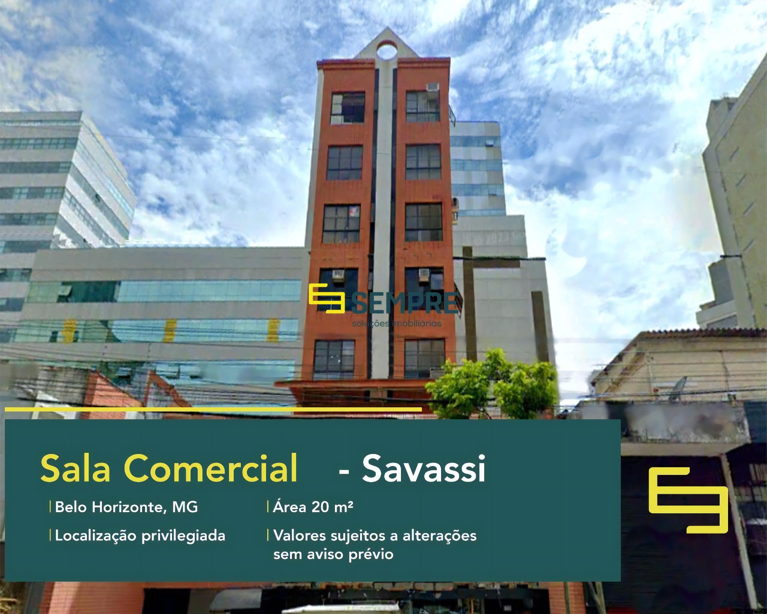 Sala comercial à venda na Savassi em Belo Horizonte, excelente localização. O estabelecimento comercial conta com área de 20 m².