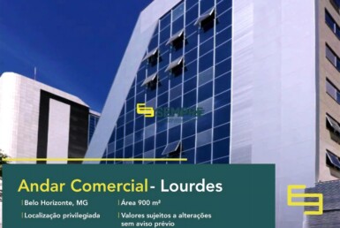 Andar corrido no Lourdes para alugar em Belo Horizonte, excelente localização. O estabelecimento comercial conta com área de 900 m².
