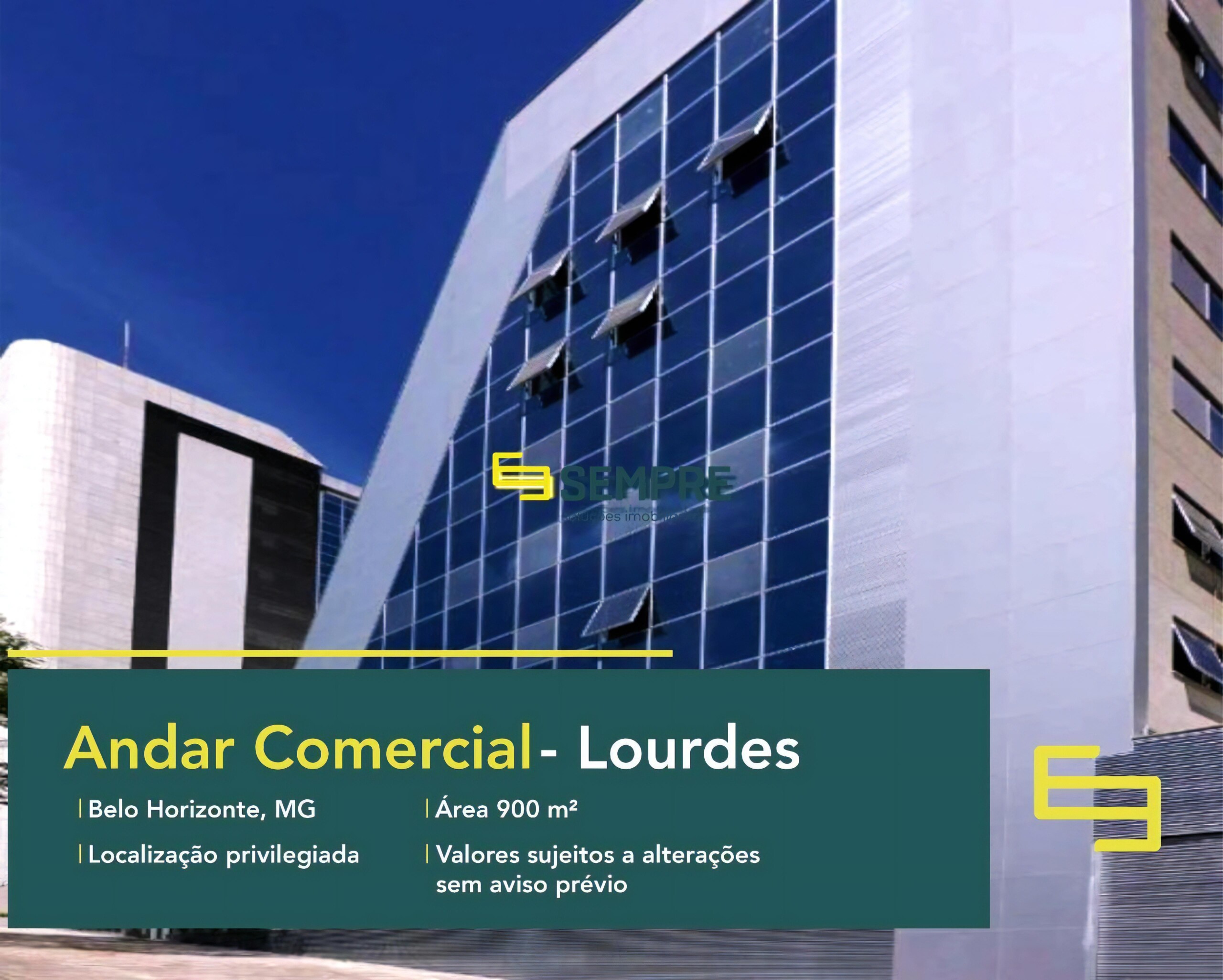 Andar corrido no Lourdes para alugar em Belo Horizonte, excelente localização. O estabelecimento comercial conta com área de 900 m².