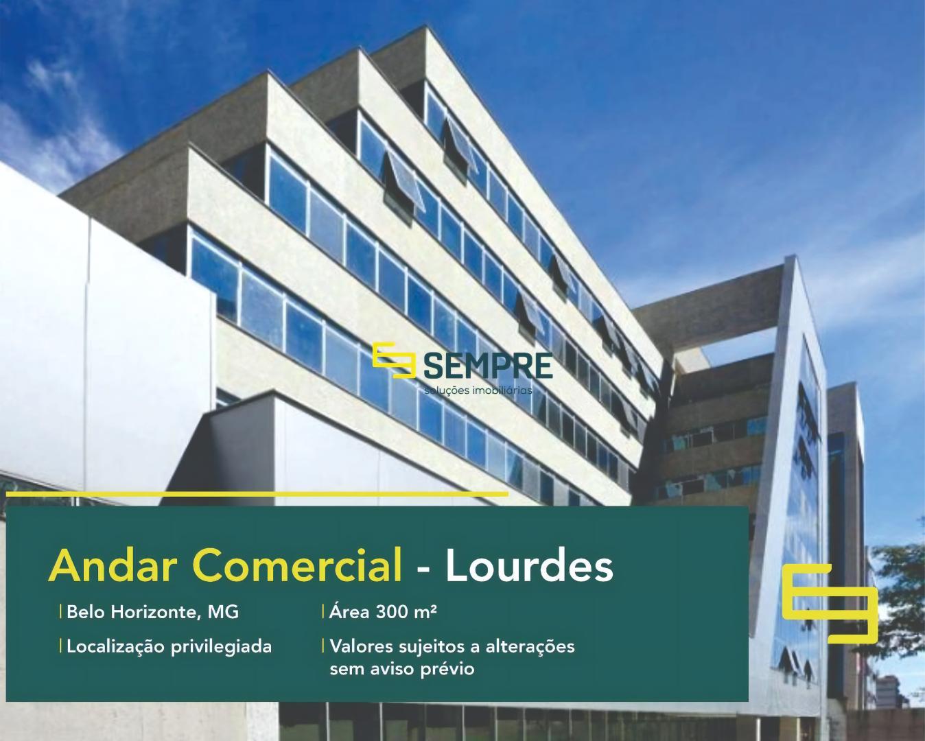 Andar corrido no Lourdes para alugar em Belo Horizonte, excelente localização. O estabelecimento comercial conta com área de 300 m².