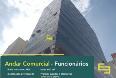 Andar comercial no Funcionários para locação em Belo Horizonte, excelente localização. O estabelecimento comercial conta com área de 600 m².