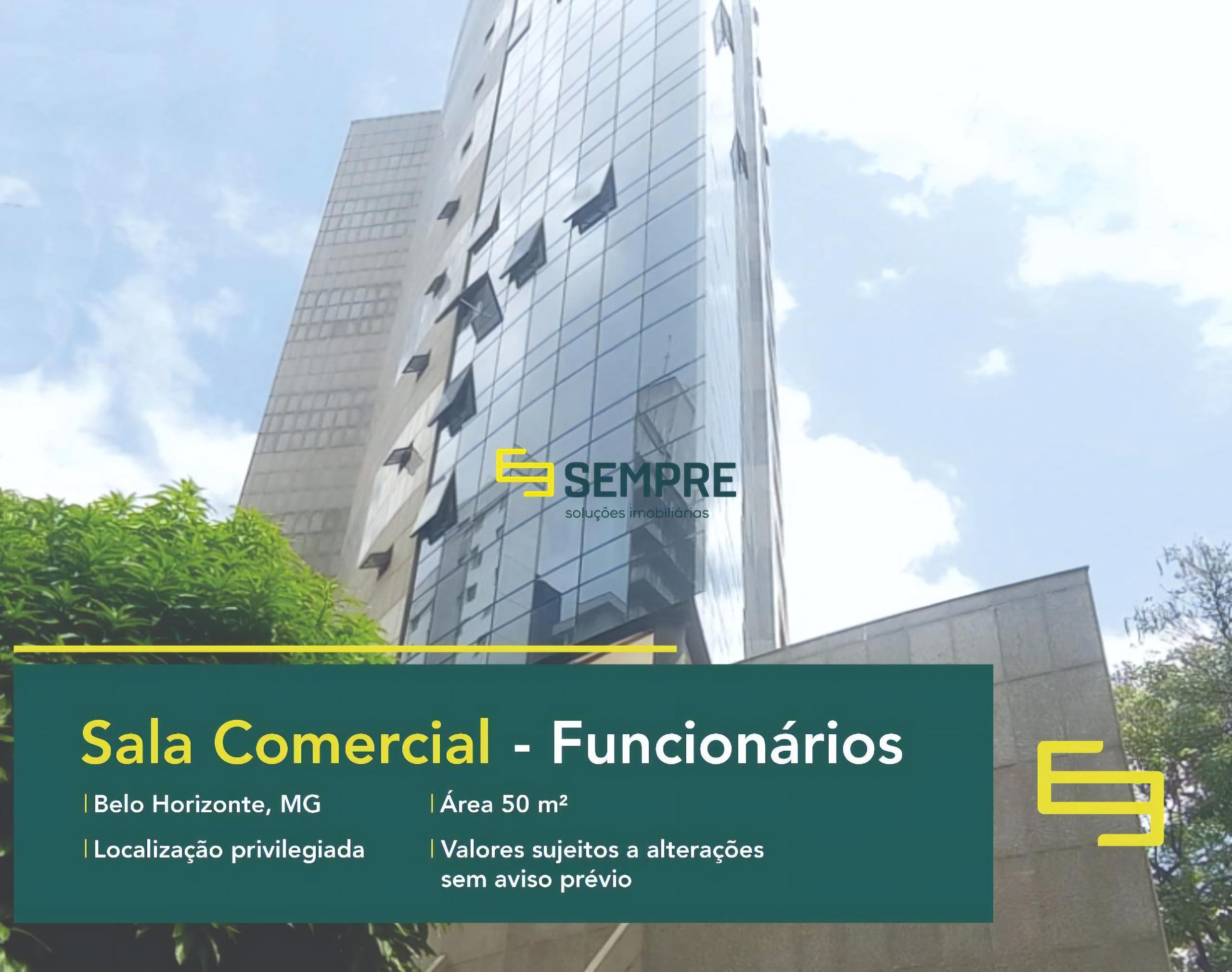 Sala comercial no bairro Funcionários para alugar em Belo Horizonte, excelente localização. O ponto comercial conta com área de 50 m².