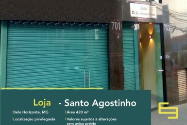 Loja no Santo Agostinho para alugar em Belo Horizonte - MG, excelente localização. O estabelecimento comercial conta com área de 420 m².