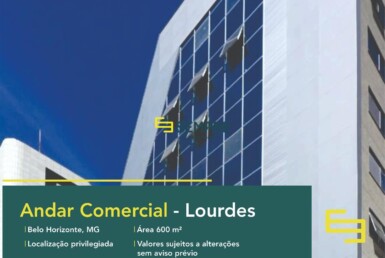 Andar comercial no Lourdes para alugar em Belo Horizonte, excelente localização. O estabelecimento comercial conta com área de 600 m².
