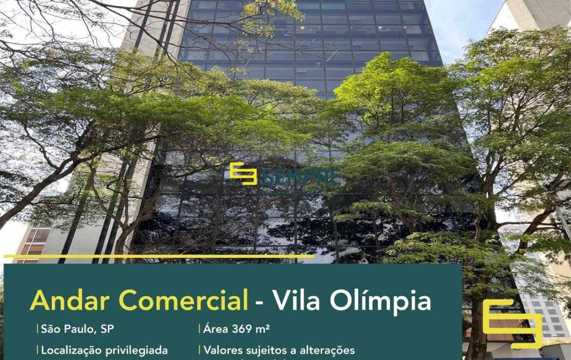 Laje corporativa no Vila Olímpia para locação em São Paulo, excelente localização. O estabelecimento empresarial conta com área de 369,12 m².