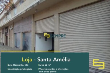 Loja no Santa Amélia para alugar em Belo Horizonte, excelente localização. O estabelecimento comercial conta com área de 60 m².