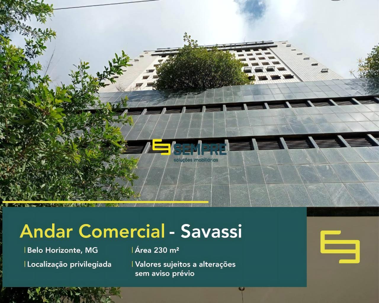Andar comercial em BH para alugar no bairro Savassi, em excelente localização. O estabelecimento comercial conta com área de 230 m².