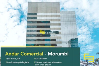 Laje corporativa no Morumbi para locação - São Paulo, em excelente localização. O estabelecimento comercial conta com área de 440 m².