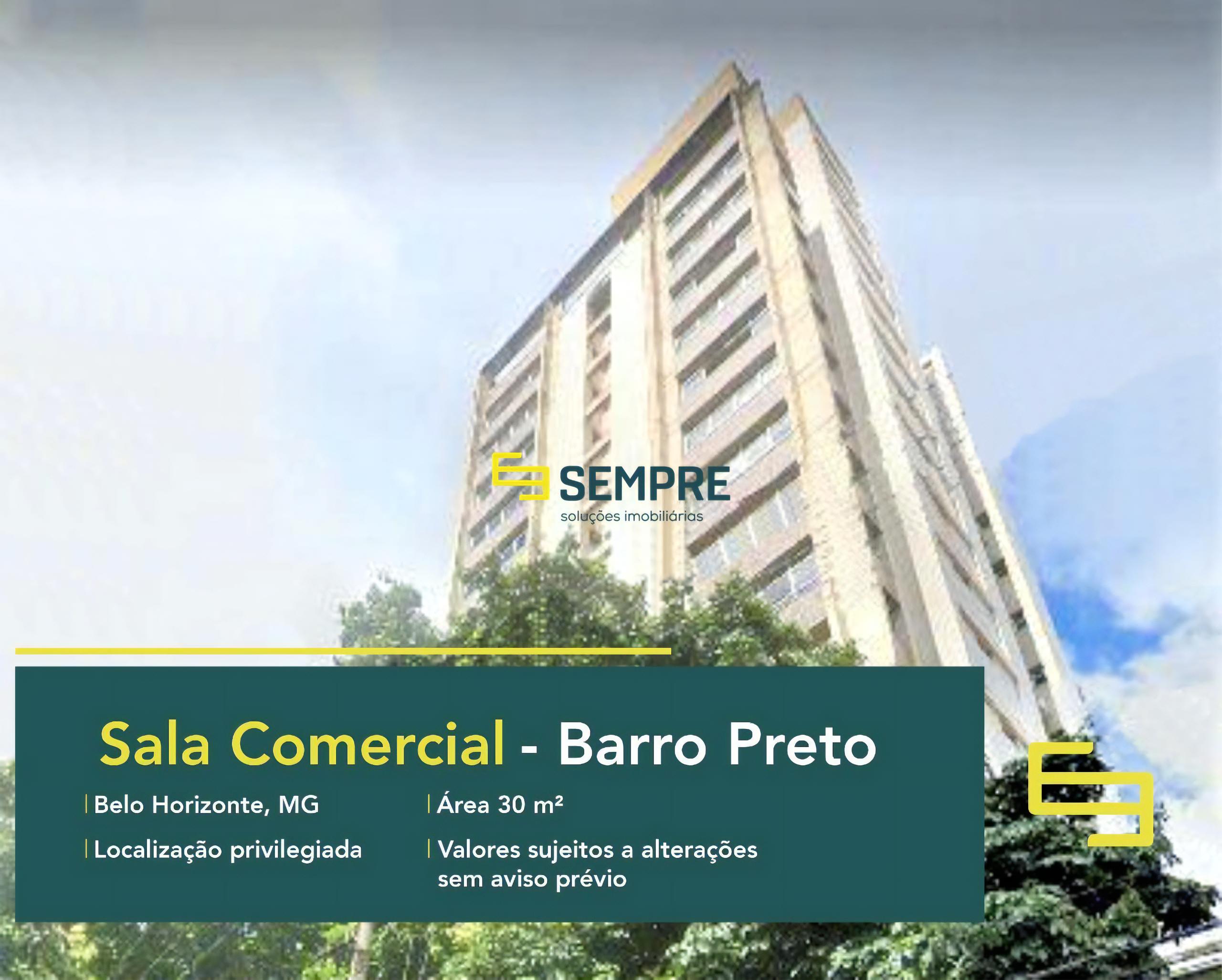 Sala comercial em BH à venda - Barro Preto, excelente localização. O estabelecimento comercial conta, sobretudo, com área de 30 m².