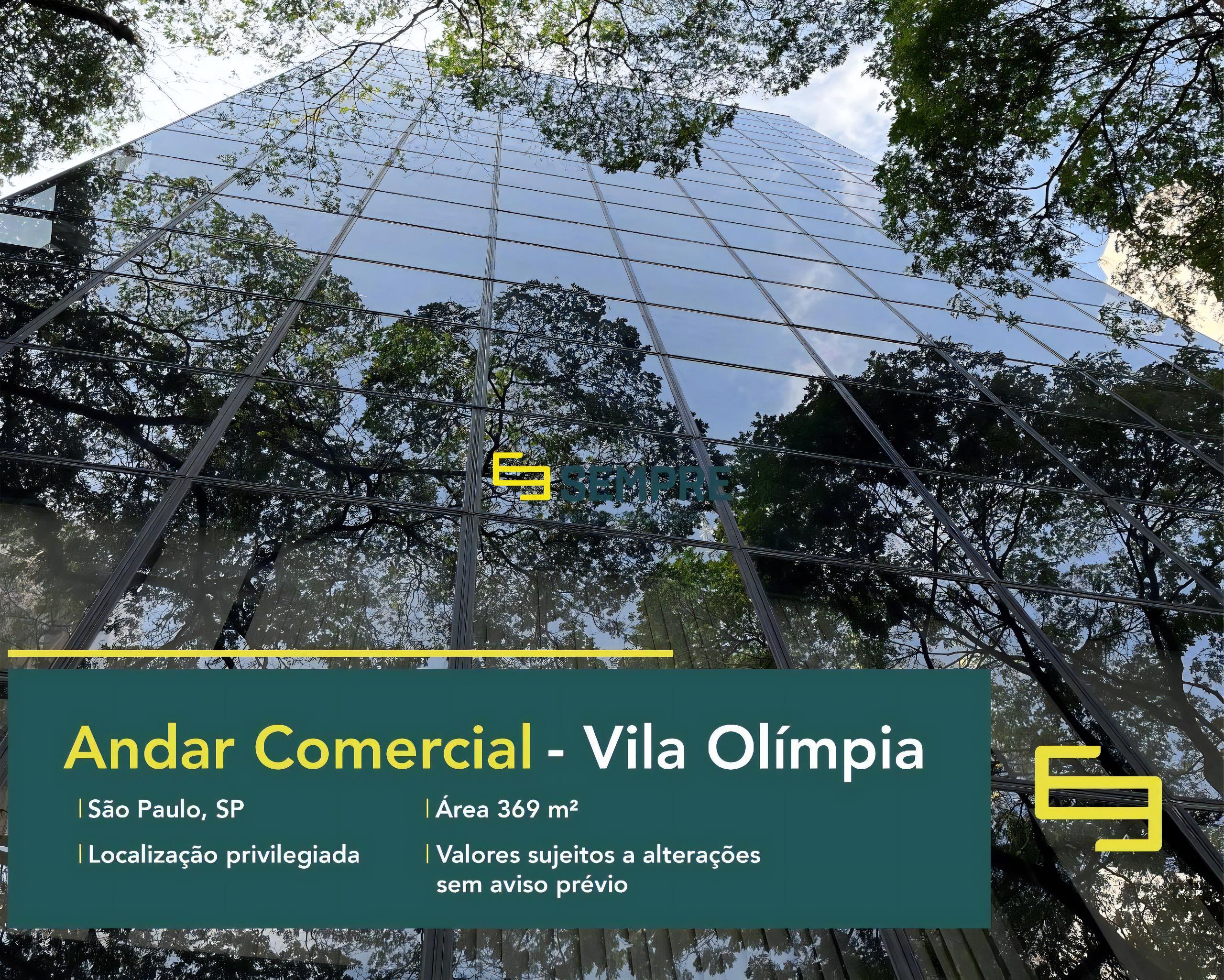 Andar corporativo no Vila Olímpia para locação em São Paulo, excelente localização. O estabelecimento comercial conta com área de 369,12 m².