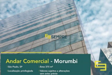 Laje corporativa para locação no Morumbi em São Paulo, excelente localização. O estabelecimento comercial conta com área de 375 m².