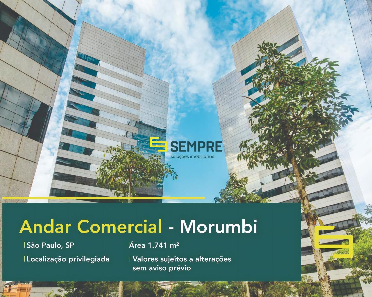 Andar corporativo para alugar no Morumbi em São Paulo, excelente localização. O estabelecimento comercial conta com área de 1.741 m².
