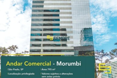 Laje corporativa em São Paulo para locação, no bairro Morumbi, excelente localização. O estabelecimento comercial conta com área de 795 m².