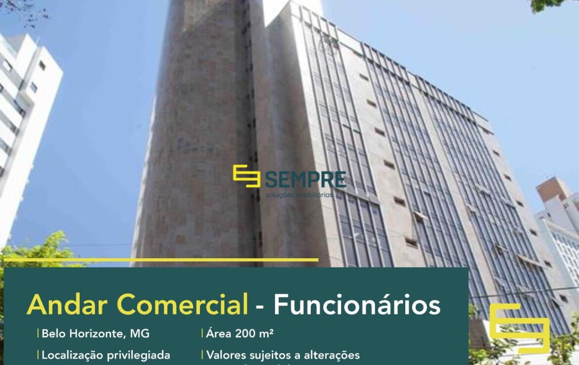Andar corrido para locação no Funcionários em Belo Horizonte, excelente localização. O estabelecimento comercial conta com área de 200 m².