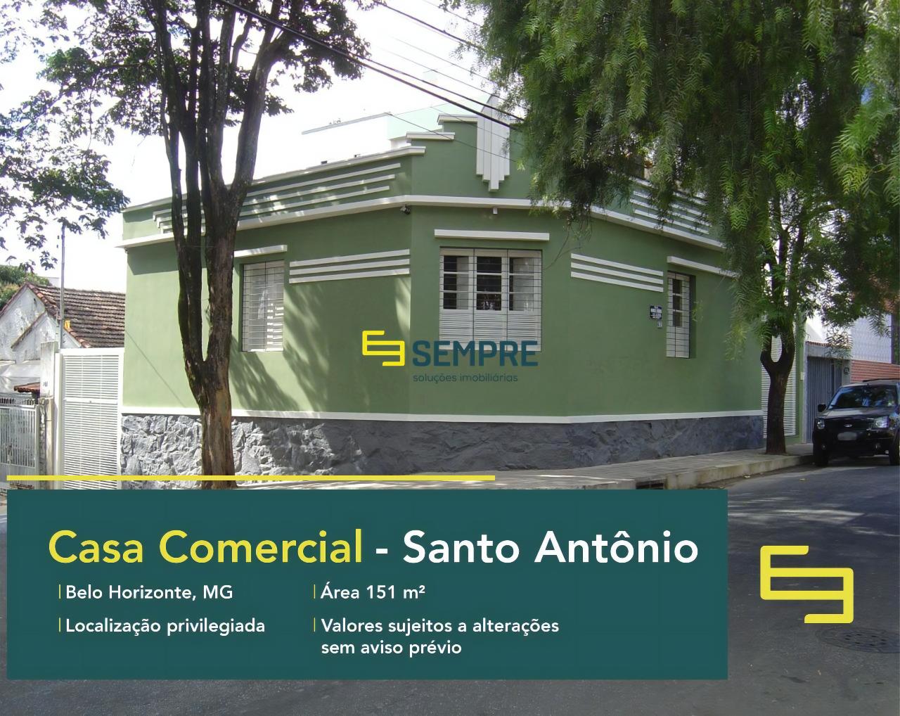 Casa comercial no Santo Antônio em Belo Horizonte, excelente localização. O estabelecimento comercial conta com área de 151 m².
