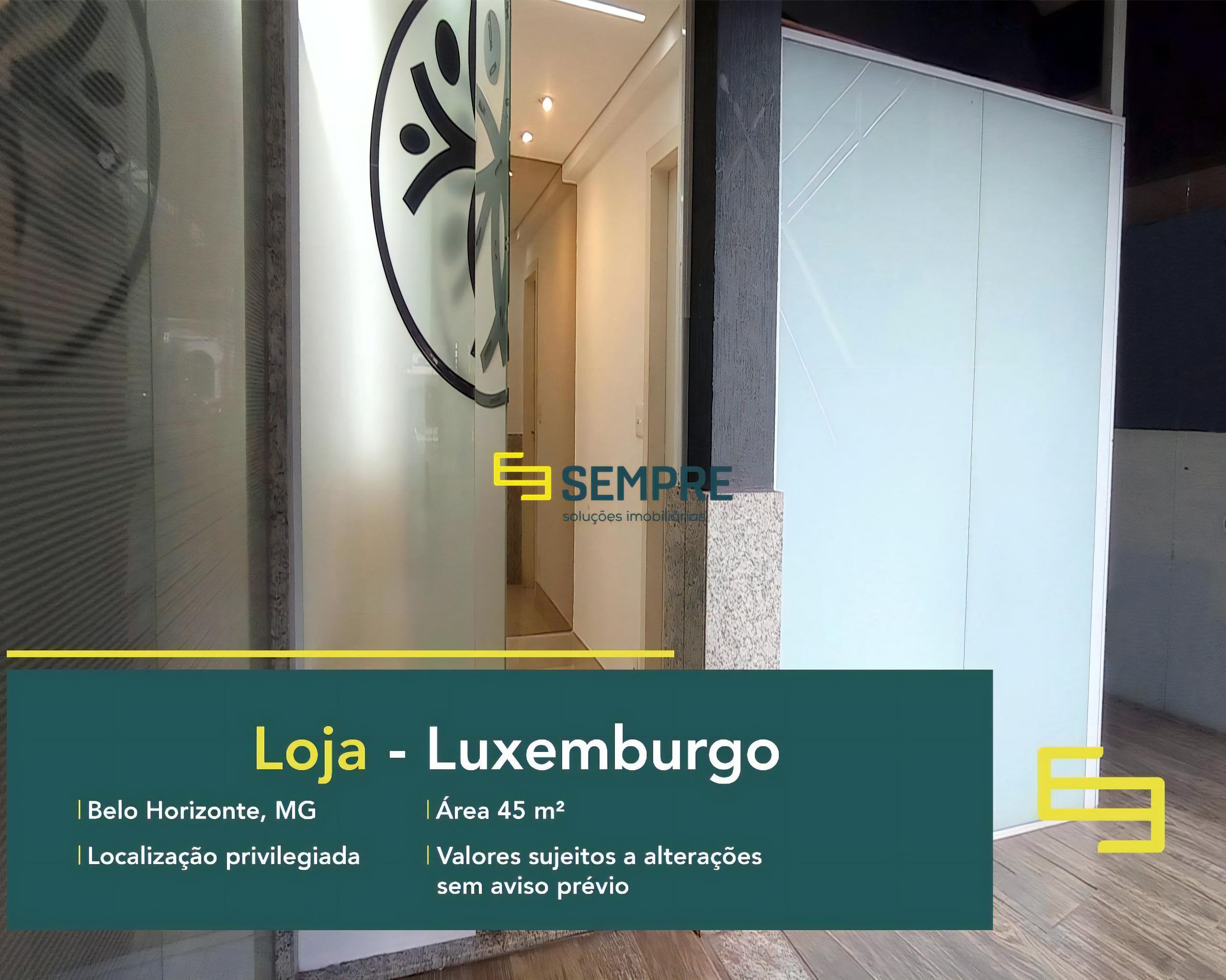 Loja para alugar no Luxemburgo em Belo Horizonte, em excelente localização. O estabelecimento comercial conta com área de 45 m².
