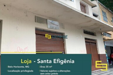 Loja para locação no bairro Santa Efigênia em Belo Horizonte, excelente localização. O estabelecimento comercial conta com área de 35 m².