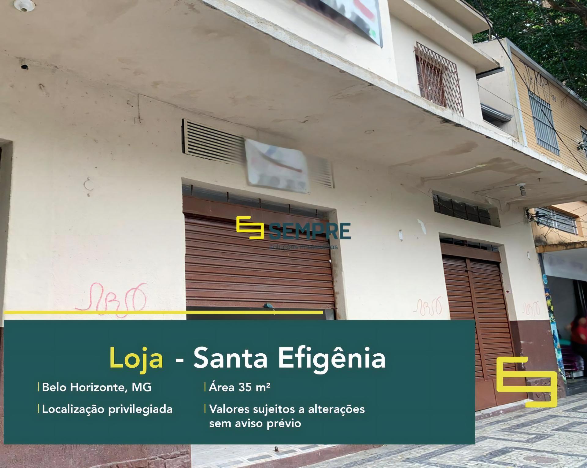 Loja para locação no bairro Santa Efigênia em Belo Horizonte, excelente localização. O estabelecimento comercial conta com área de 35 m².