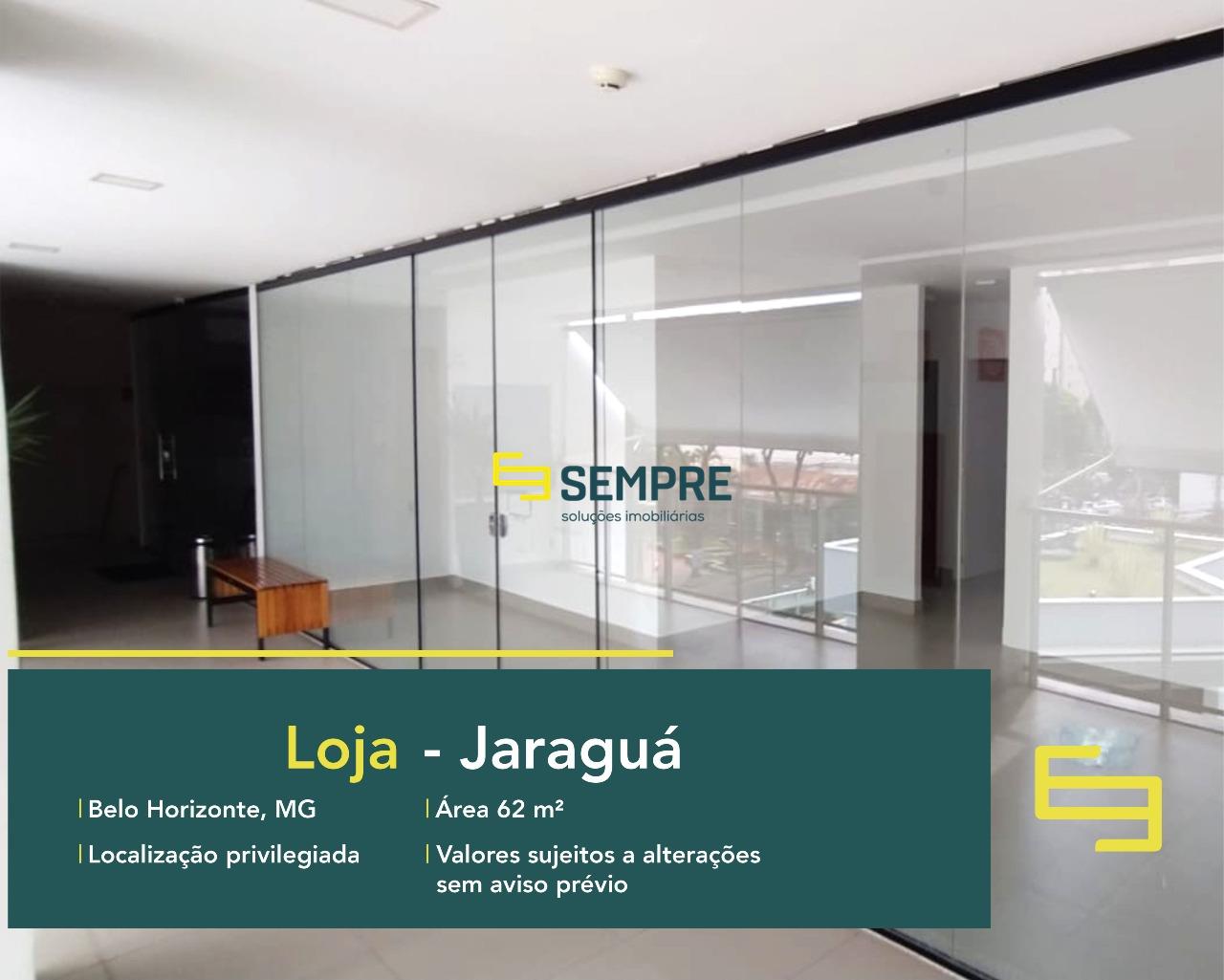 Loja para locação no Jaraguá em Belo Horizonte, excelente localização. O estabelecimento comercial conta com área de 62 m².