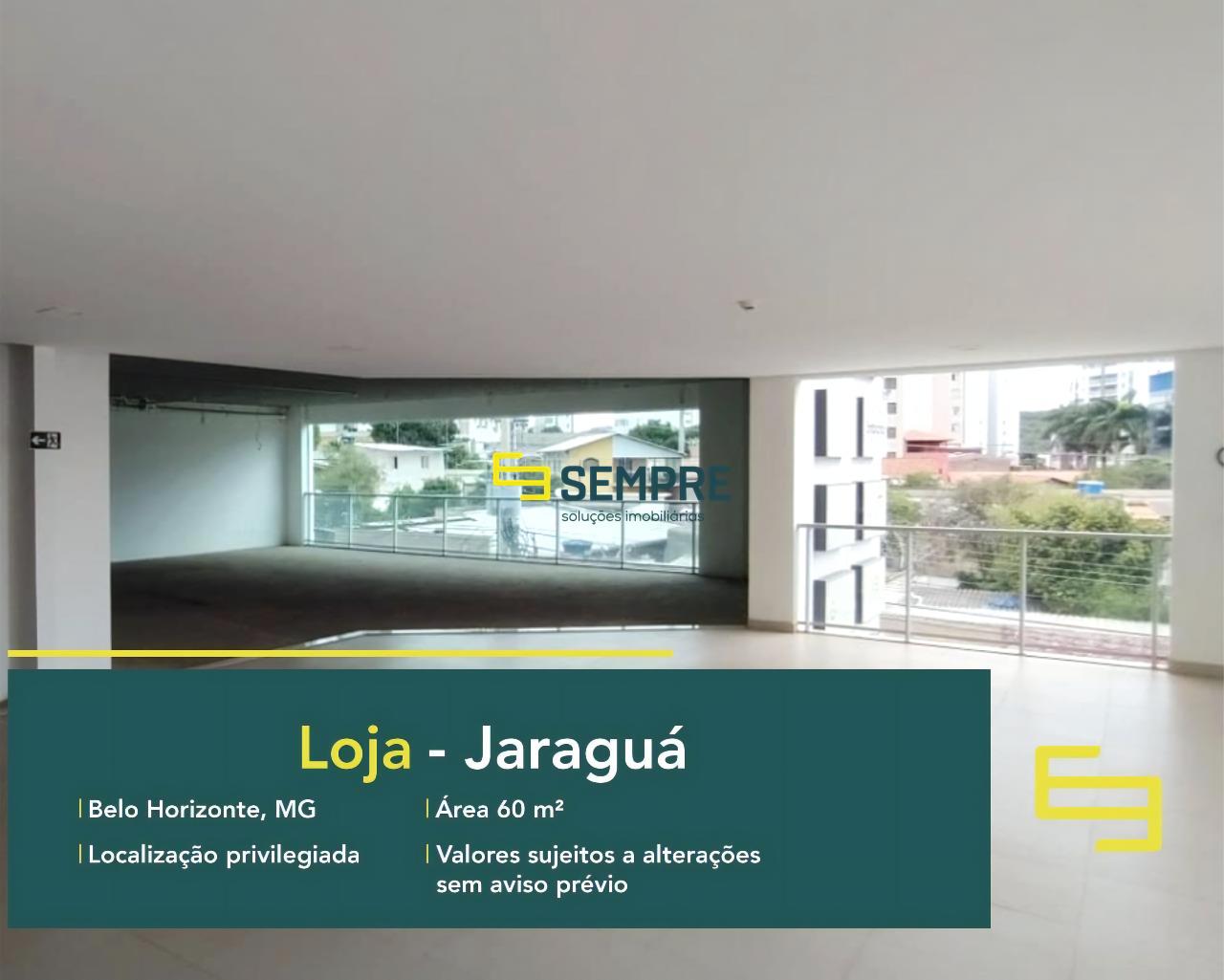 Locação de loja no Jaraguá em Belo Horizonte, excelente localização. O estabelecimento comercial conta, sobretudo, com área de 60,9 m².