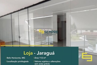 Aluguel de loja no Jaraguá em Belo Horizonte, excelente localização. O estabelecimento comercial conta com área de 112,60 m².