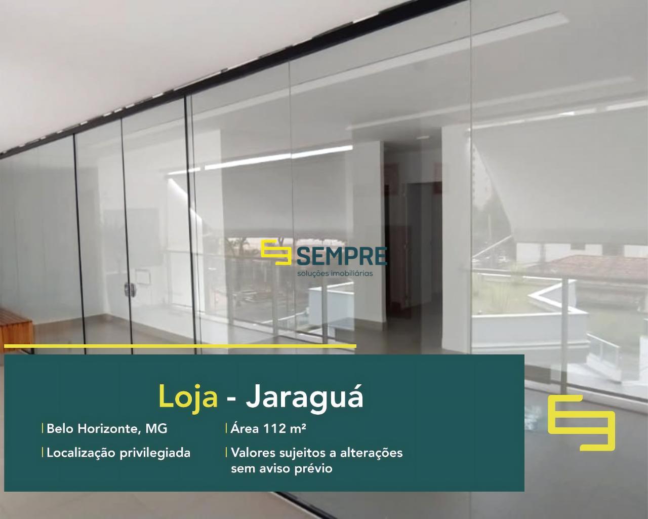 Aluguel de loja no Jaraguá em Belo Horizonte, excelente localização. O estabelecimento comercial conta com área de 112,60 m².