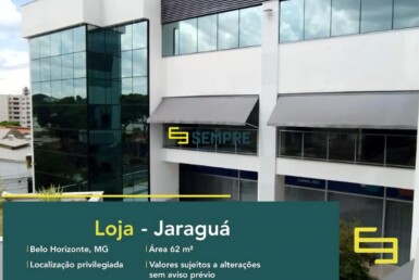 Loja para locação no bairro Jaraguá em BH, excelente localização. O estabelecimento comercial conta com área de 62 m².