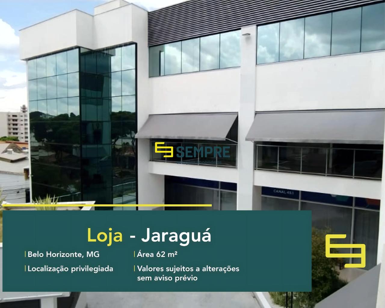 Loja para locação no bairro Jaraguá em BH, excelente localização. O estabelecimento comercial conta com área de 62 m².