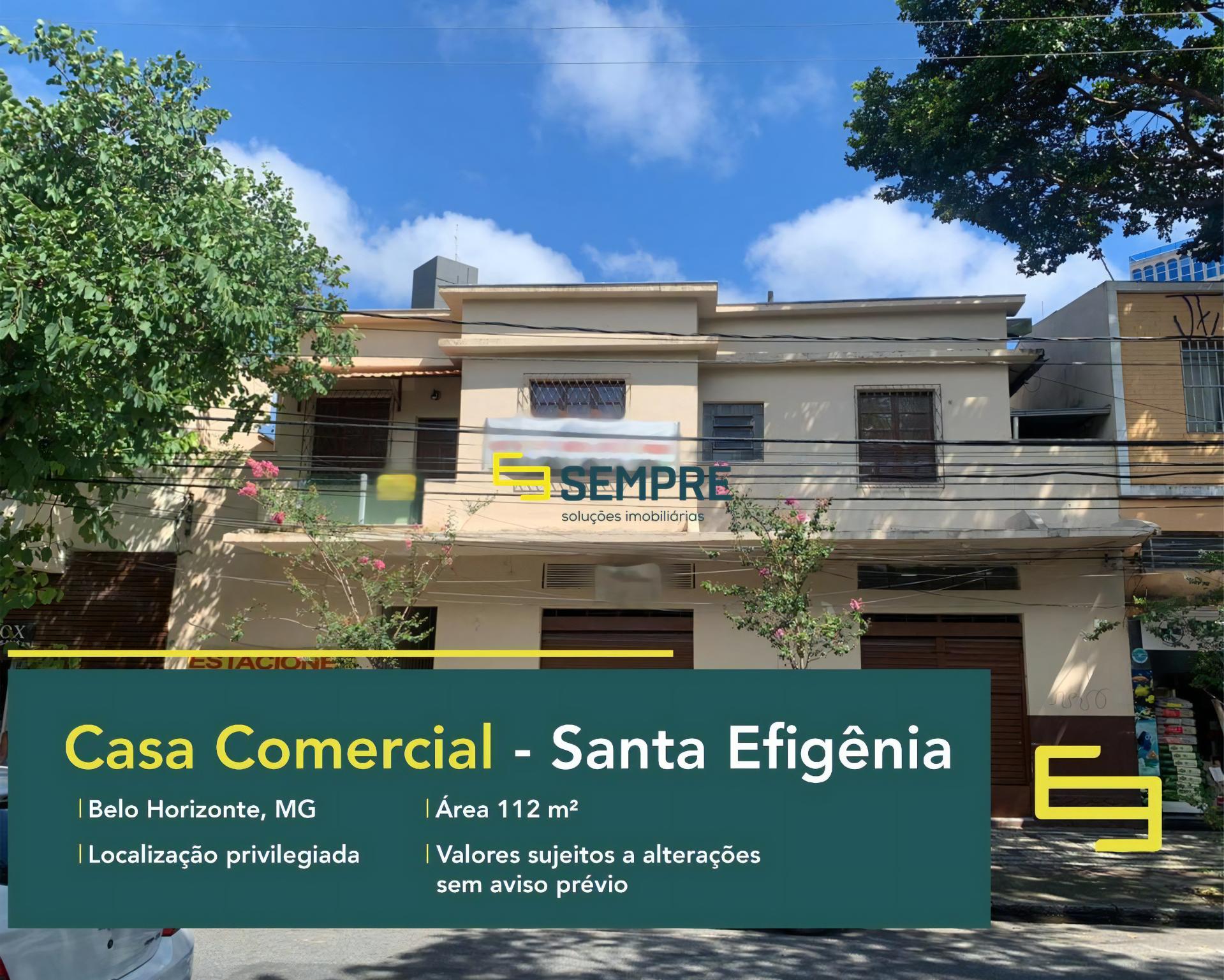Casa comercial para locação no bairro Santa Efigênia em BH, excelente localização. O estabelecimento comercial conta com área de 112 m².