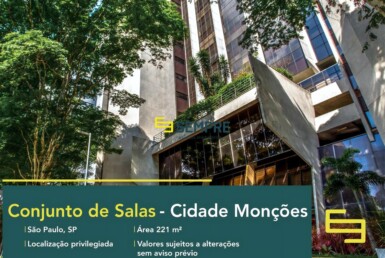 Conjunto de salas comerciais em São Paulo para locação, excelente localização. O estabelecimento comercial conta com área de 221 m².
