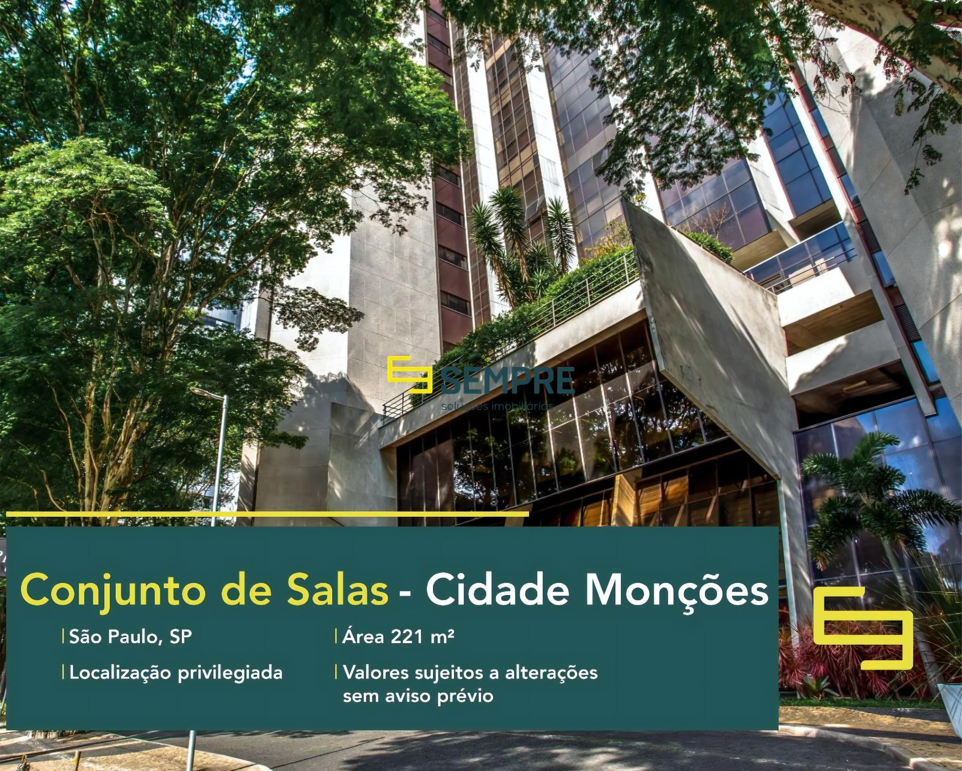 Conjunto de salas comerciais em São Paulo para locação, excelente localização. O estabelecimento comercial conta com área de 221 m².