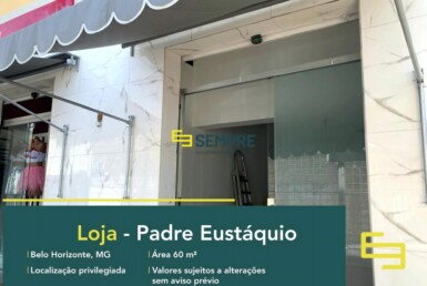 Loja para locação no Padre Eustáquio em Belo Horizonte, em excelente localização. O estabelecimento comercial conta com área de 60 m².