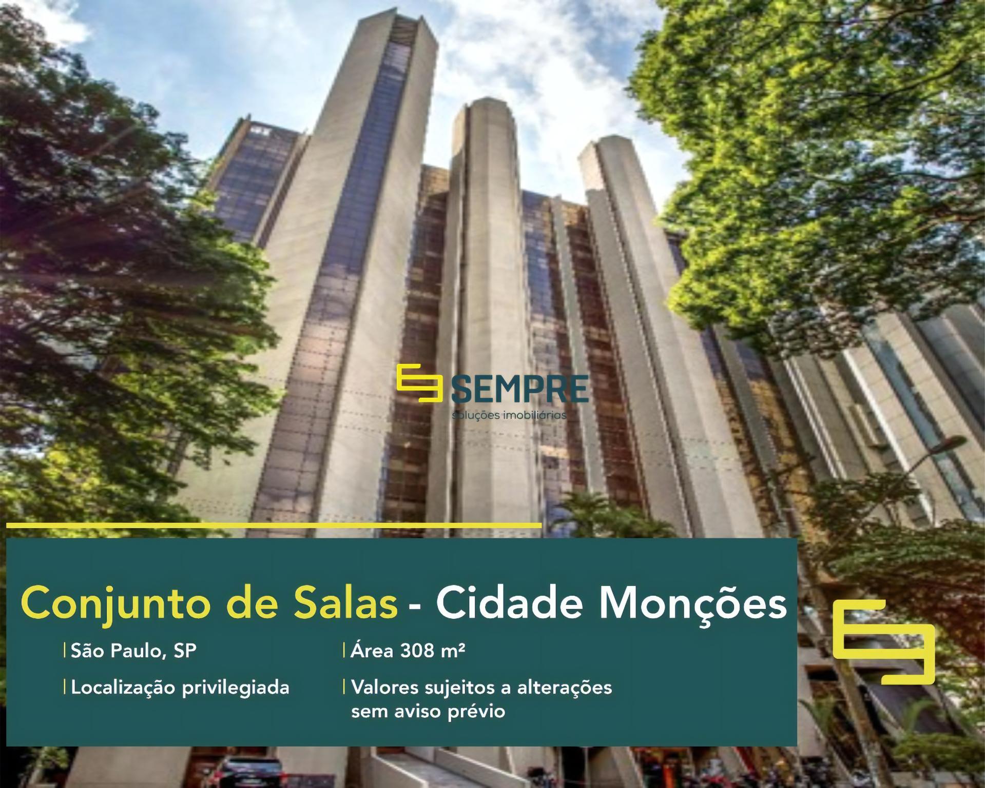 Conjunto de salas comerciais em Monções para alugar - São Paulo, excelente localização. O estabelecimento comercial conta com área de 308 m².
