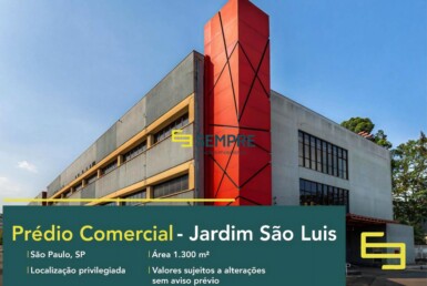 Prédio comercial no Jardim São Luis para alugar em São Paulo, excelente localização. O estabelecimento comercial conta com área de 1.300 m².