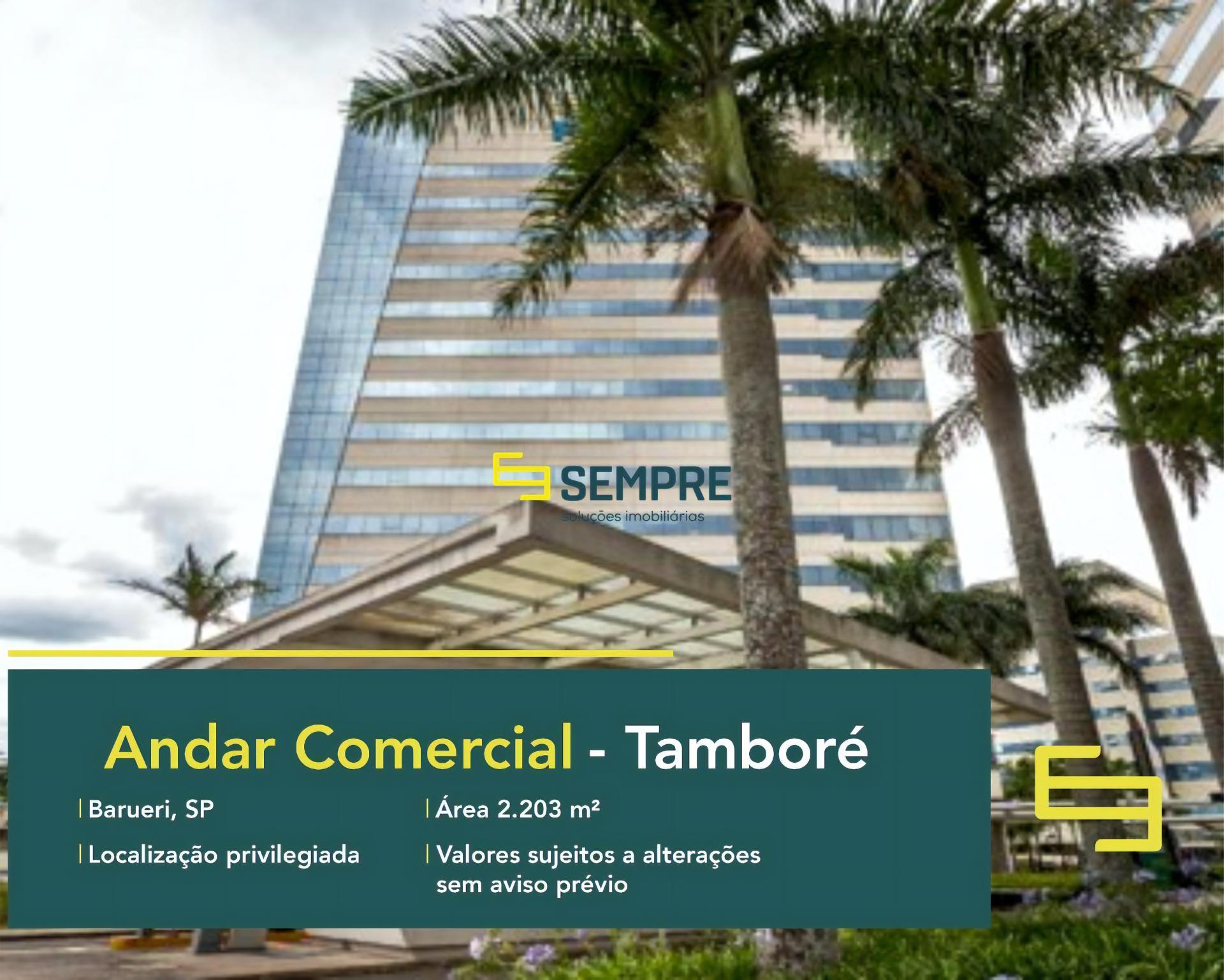 Laje corporativa no bairro Tamboré para locação em São Paulo, excelente localização. O estabelecimento comercial conta com área de 2.203 m².