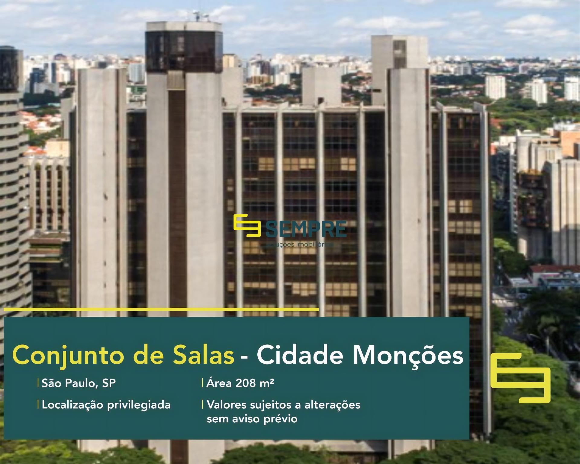 Aluguel de conjunto de salas comerciais na cidade de Monções - São Paulo. O estabelecimento comercial conta, sobretudo, com área de 208 m².