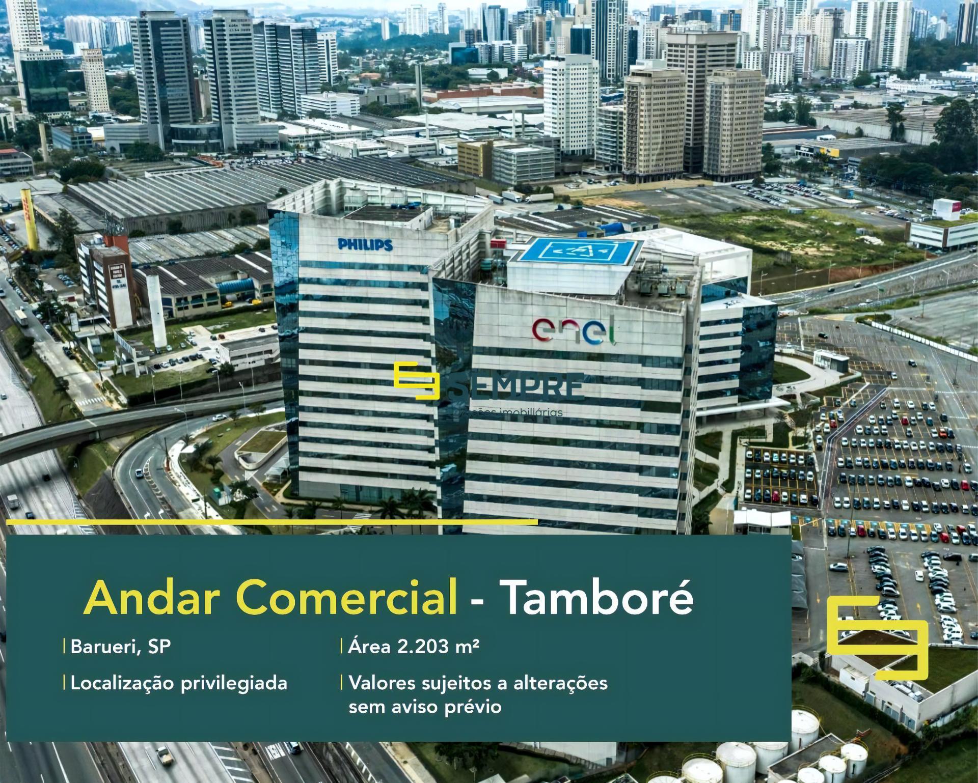 Laje corporativa no Tamboré para locação em São Paulo, excelente localização. O estabelecimento comercial conta com área de 2.203 m².