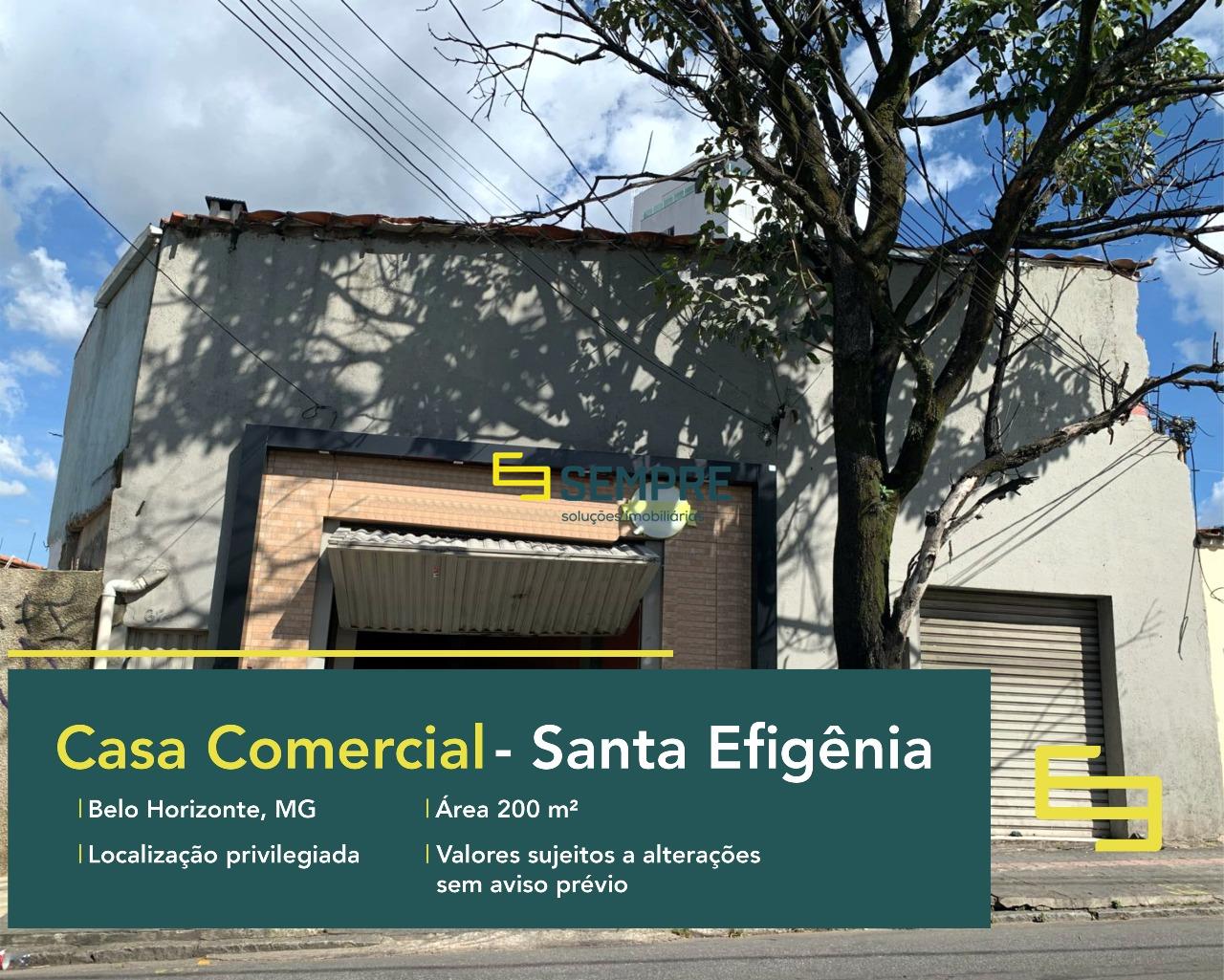 Aluguel de casa comercial no bairro Santa Efigênia em BH, excelente localização. O estabelecimento comercial conta com área de 200 m².