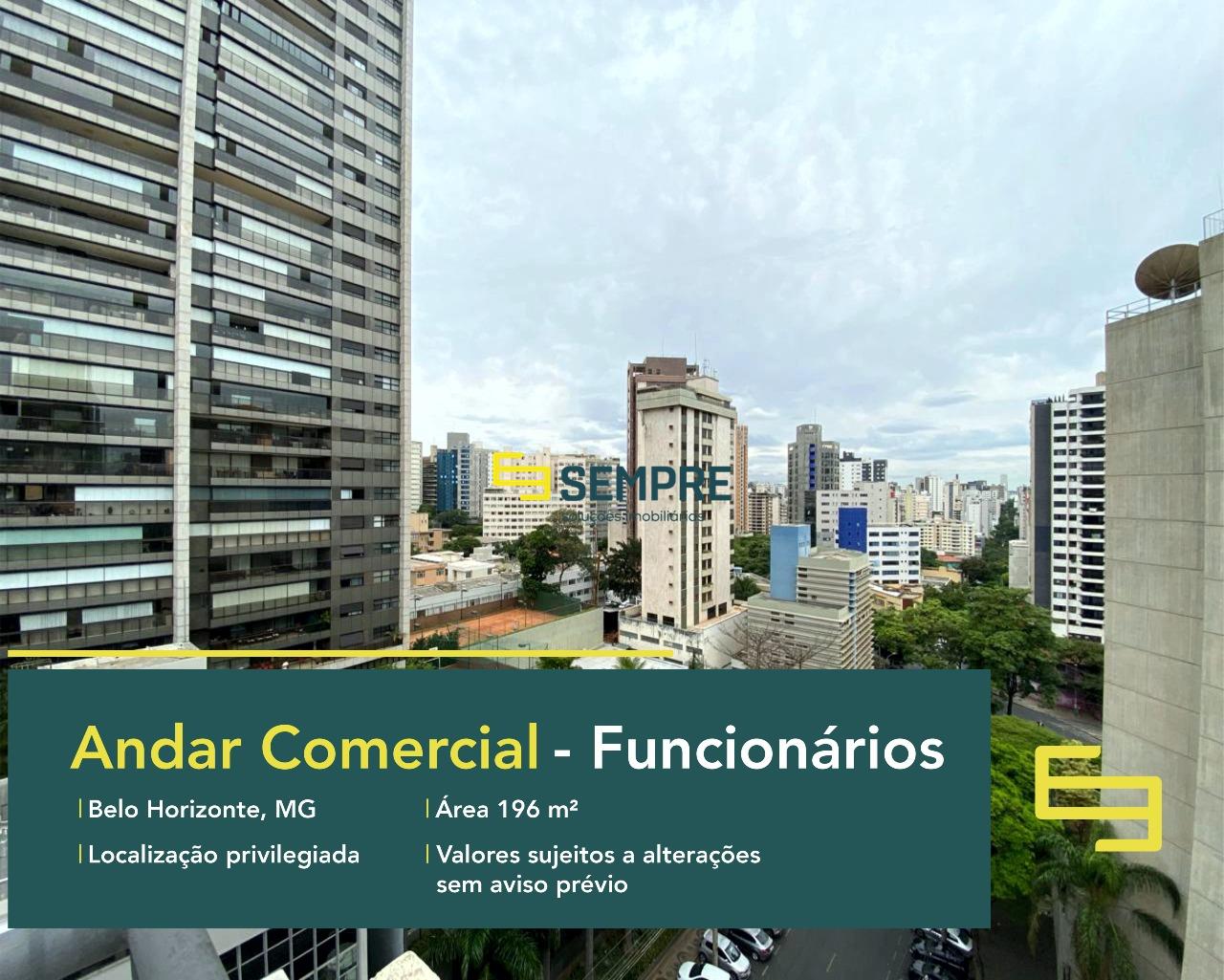 Andar corrido à venda no Funcionários em Belo Horizonte, excelente localização. O estabelecimento comercial conta com área de 196 m².