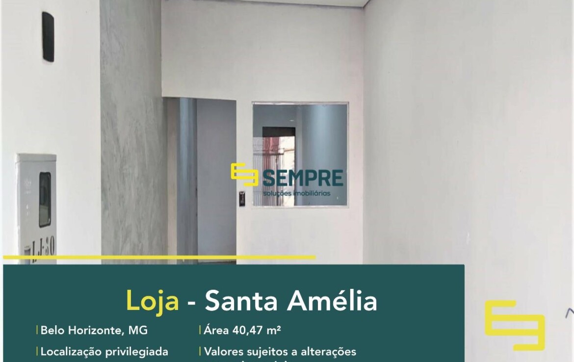 Loja à venda no Santa Amélia em Belo Horizonte, em excelente localização. O estabelecimento comercial conta com área de 40,47 m².