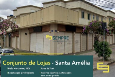 Conjunto de lojas à venda no bairro Santa Amélia em BH, excelente localização. O estabelecimento comercial conta com área de 467,64 m².