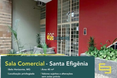 Aluguel de sala comercial no Santa Efigênia em Belo Horizonte, excelente localização. O estabelecimento comercial conta com área de 40 m².
