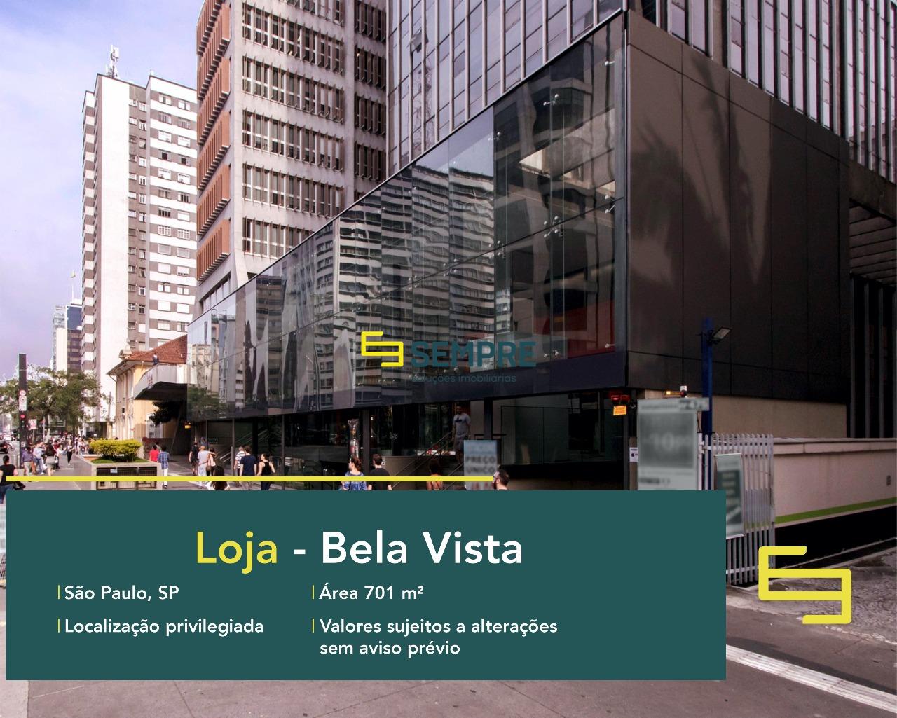 Loja para alugar na avenida Paulista em SP, excelente localização. O estabelecimento comercial conta com área de 701,18 m².