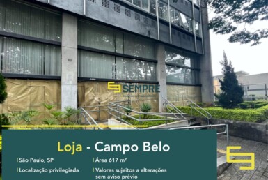 Loja para locação em São Paulo - Campo Belo, excelente localização. O estabelecimento comercial conta com área de 617,95 m².