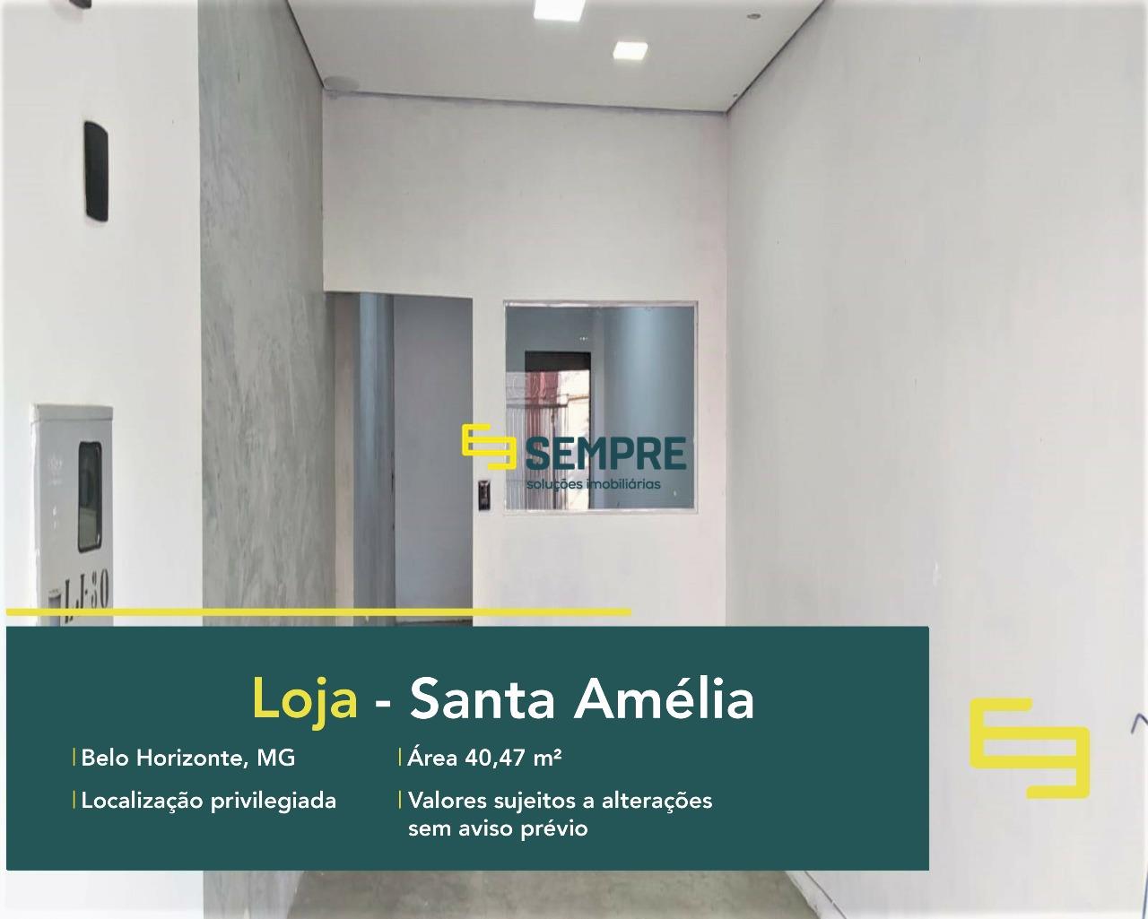 Loja à venda no Santa Amélia em Belo Horizonte, em excelente localização. O estabelecimento comercial conta com área de 40,47 m².