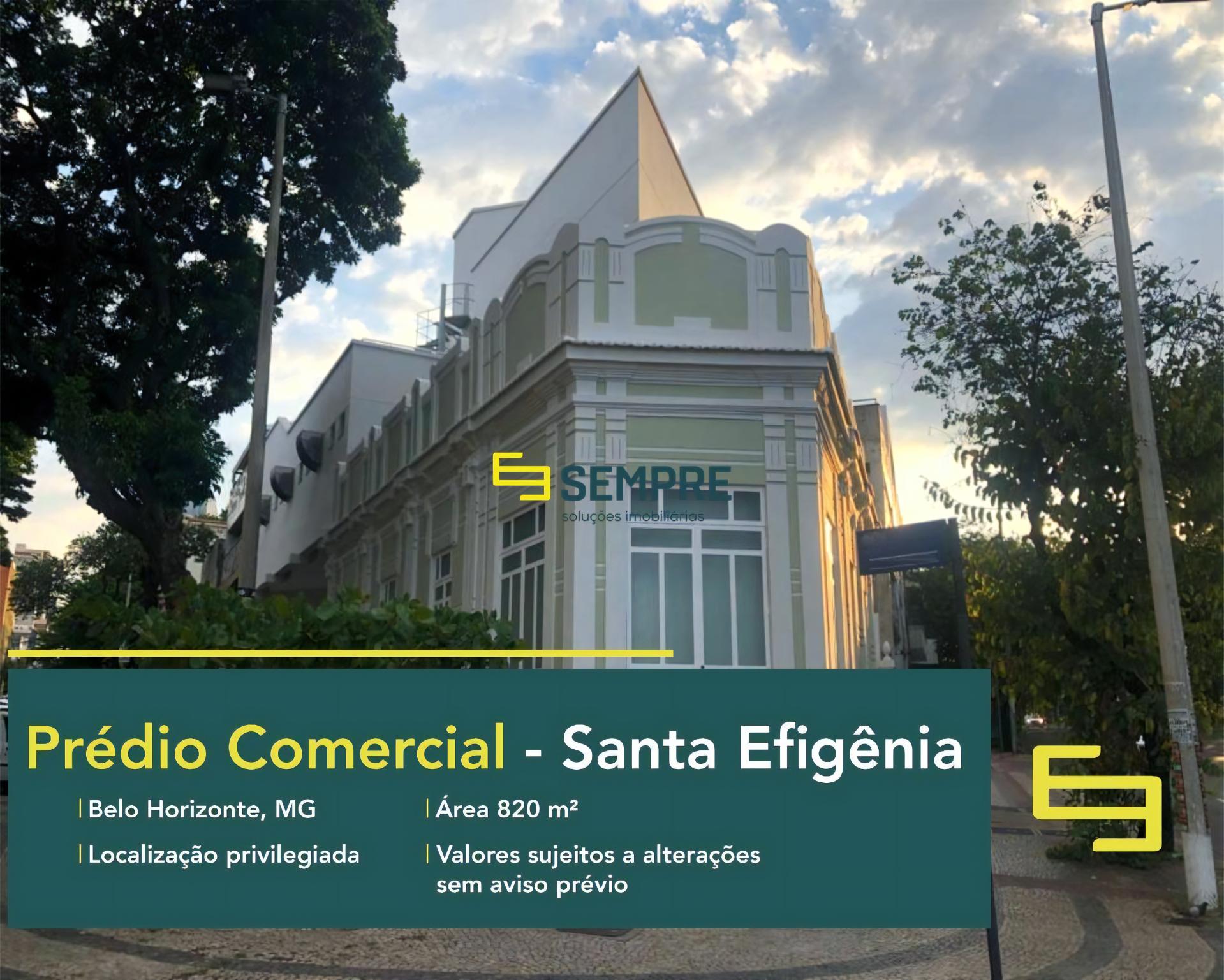 Prédio comercial para locação em BH - Santa Efigênia, em excelente localização. O estabelecimento comercial conta com área de 820 m².