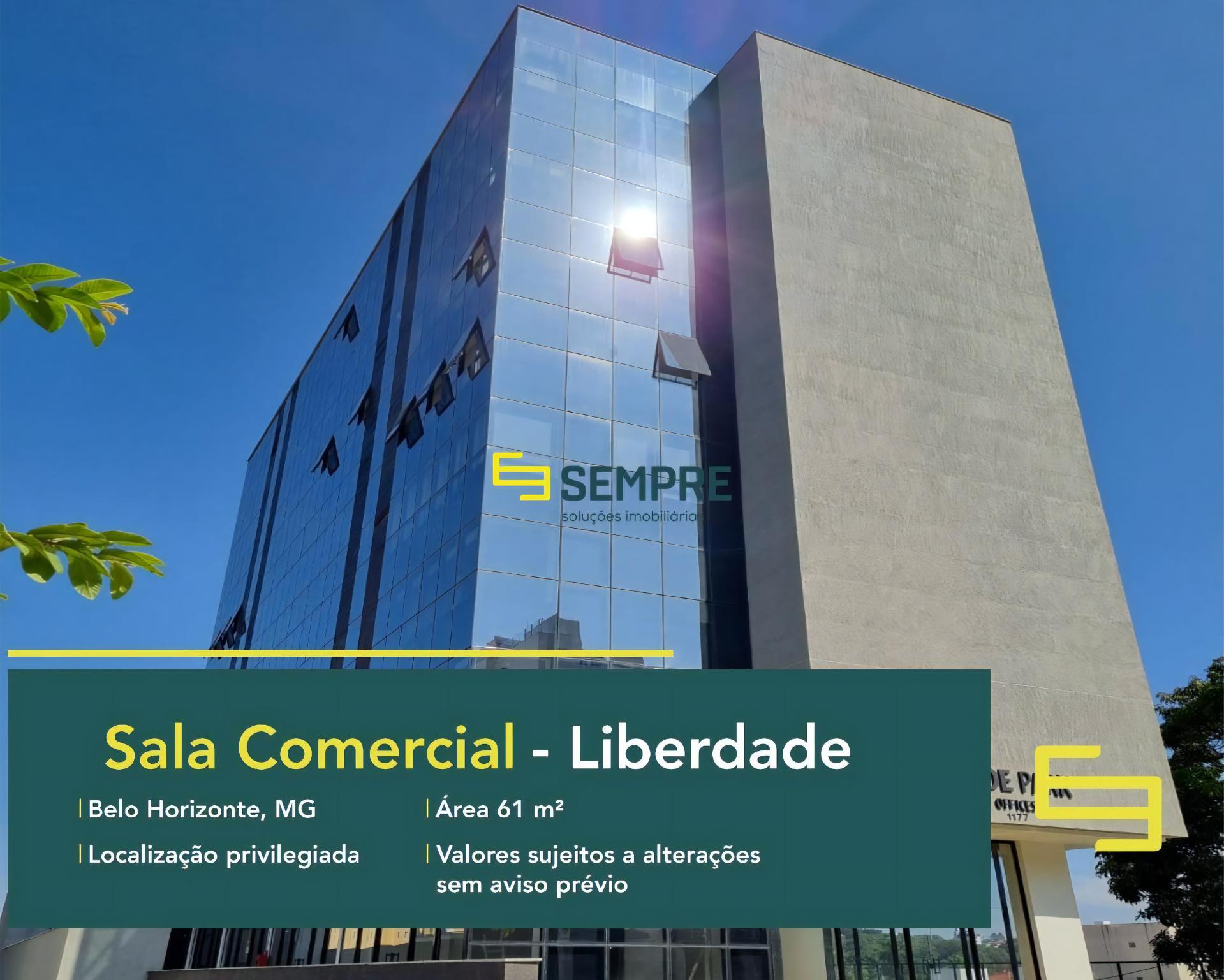 Sala comercial no bairro Liberdade à venda em Belo Horizonte, excelente localização. O estabelecimento comercial conta com área de 61 m².