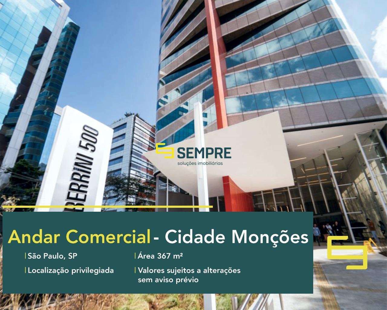 Laje corporativa em Cidade Monções para locação - São Paulo, excelente localização. O estabelecimento comercial conta com área de 367 m².